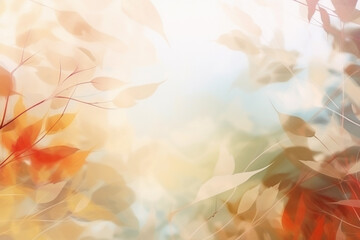 Wall Mural - Beautiful autumn abstract background with yellow leaves and sunshine, bokeh and glow. Falling leaves natural background. Generative AI technology