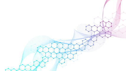 Wall Mural - modern health care abstract background with lines, dots and hexagons. medical innovation banner temp