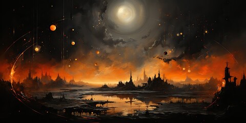 Wall Mural - ai generated. ai generative. galaxy space universe solar system background abstract planets landscap