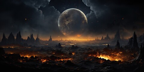Wall Mural - AI Generated. AI Generative. Galaxy space universe solar system background abstract planets landscape surface. Future explore adventure vibes view.