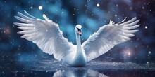 AI Generated. AI Generative. Winter Snow Ice Cold Swan Bird. Elegance Beautiful Nature Outdoor Wild Bird Art View Explore