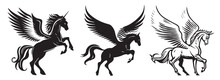 Unicorn, Pegasus, Horse Vector Silhouette Illustration