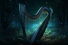 Harp Night Forest. Generate Ai