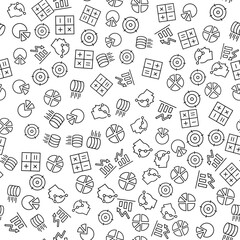 Wall Mural - Analytics vector seamless pattern. Texture background with thin line icons. Black outline symbols of business on white background. Seamless vector pattern for web design, printable product, etc.