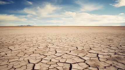 Cracked ground of a dried up lake in the desert.