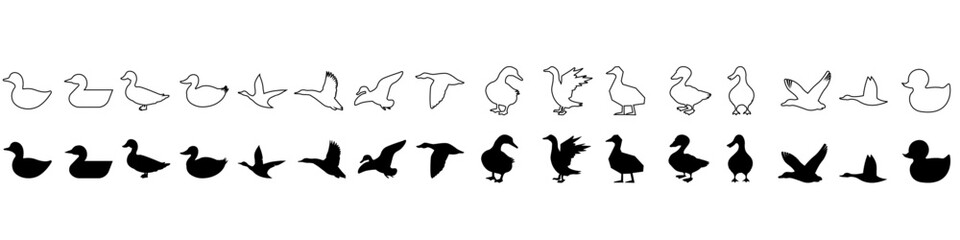 Wall Mural - duck icon vector set. bird illustration sign collection. hunting symbol. goose logo.