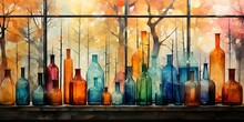 AI Generated. AI Generative. Abstract Geometric Glass Crystal Bottles Containers. Drawing Painting Oil Water Color Graphic Art Decoration Background. Graphic Art