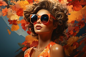 Wall Mural - Portrait of a fashionable woman wearing sunglasses, generative ai