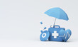 © Jokiewalker - Image design, 3d rendering, background for concepts used in insurance, health and medical advertisements. in blue tones consisting of a medical box and an umbrella
