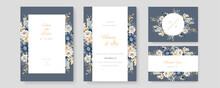 Floral Wedding Invitation Template Set With Flowers And Leaves Decoration. Foliage Card Design Concept