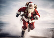 man celebrate holiday run isolated christmas gift present santa claus red. Generative AI.