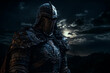 Arafed Knight in Full Armor Standing in Front of Full Moon: Generative AI