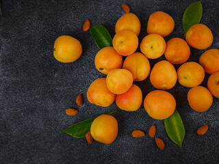 Wall Mural - Delicious ripe apricots on black background, close-up.