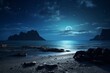 Photography of night landscapes with starry sky and full moon, Generative AI