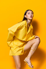 Poster - beautiful woman yellow girl trendy model fashion female lifestyle attractive young