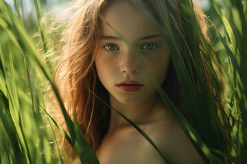 Canvas Print - portrait of girl in grass