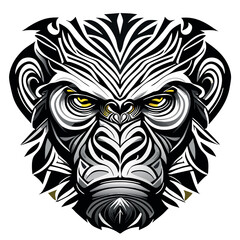 Wall Mural - Gorilla head vector tribal tattoo black and white