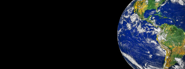 Wall Mural - planet earth globe from space isolated on black background banner or header with copy space.