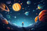 Fototapeta Fototapety kosmos - space adventure, with rockets, planets and astronauts exploring the cosmos