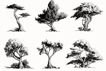  collection of trees vector, tree, nature, silhouette,