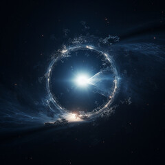 planet in space, the big circle lighting on background of space. digital technology concept, illustr