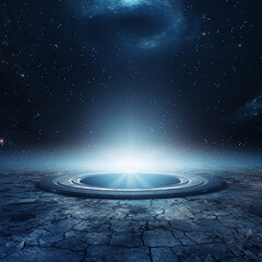 Wall Mural - planet in space, the big circle lighting on background of space. Digital technology concept, illustration by generative AI.