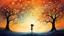 Little Girl In The Dreamlike Autumn Park. Generative AI