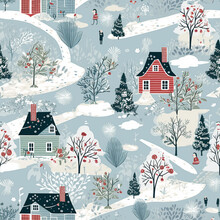 Christmas Seamless Pattern, English Cottage Tileable Holiday Country Style Print For Wallpaper, Wrapping Paper, Scrapbook, Fabric And Product Design