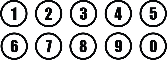 Set of numbers . Number circles set 0 to 9 . Set of Round 0-9 numbers icon for education . Vector illustration