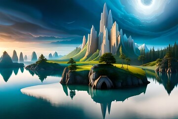 Wall Mural - landscape with lake generated ai