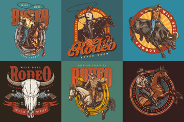 Wall Mural - Rodeo culture set posters colorful