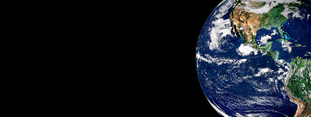 Wall Mural - Planet earth globe from space isolated on black background banner or header with copy space.
