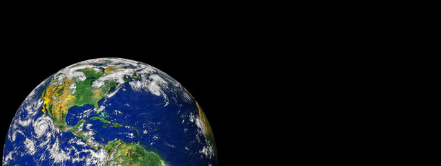 Wall Mural - planet earth globe from space isolated on black background banner or header with copy space.