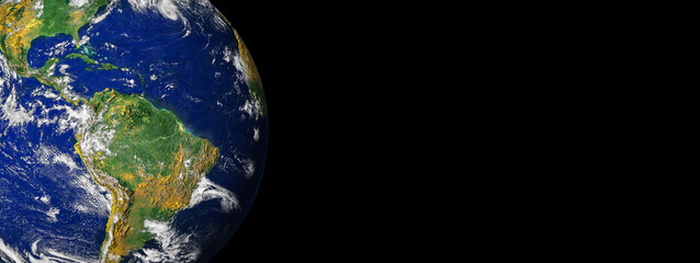 Wall Mural - planet earth globe from space isolated on black background banner or header with copy space.