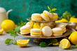 Lemon macarons on plateau dessert French illustration ,Generative AI