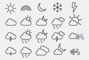 icon set of weather forecast, vector thin line icon collection, weather map