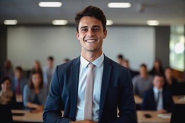 Wall Mural - Portrait of smiling businessman with arms crossed in conference room at office