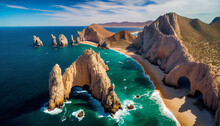 Aerial Image Of Lands End, The Southernmost Point Of The Baja California Peninsula, And El Arco De Cabo San Lucas, Baja California Sur, Mexico, Ai Generated Image