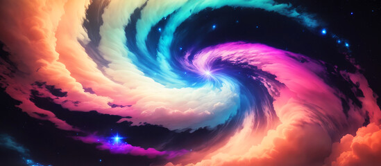 Wall Mural - colorful abstract spiral galaxy in space with swirling nebulae and distant planets. a cosmic voyage 