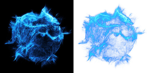 Wall Mural - vibrant blue energy orb with dynamic particle splash effect. isolated on back and transparent png fo