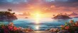 3D illustration Serene coastal view at sunset, with the sun sinking into the vibrant and sparkling sea ai generate