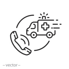 call an ambulance icon, emergency medical support, hotline healthcare, thin line symbol - editable stroke vector illustration