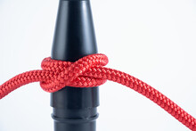 Close Up Of A Clove Hitch Knot Tied With Parachute  Or Climbing Rope For Marine  Sailing, Climbing  Or Medical Uses