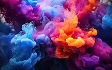 An Artistic Photograph Of Colorful Smoke Or Ink Swirling In Water, Creating A Mesmerizing Abstract Pattern That Resembles The Cosmic Clouds Of Interstellar Space