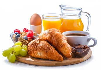 Wall Mural - Breakfast served with coffee, orange juice, croissants and egg