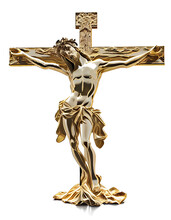 Cross With Jesus Made Of Gold On Transparent Background