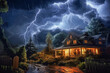Storm in the night sky over the house