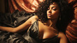 © AS Photo Family - Beautiful sexy african american woman in lingerie lying on bed. Generative AI.
