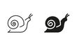 © Toxa2x2 - Snail Line and Silhouette Icon Set. Slug in Shell Crawl Pictogram. Helix Slow, Cute Escargot Moving. Slimy Eatable Spiral Mollusk Symbol Collection. Wildlife Concept. Isolated Vector Illustration