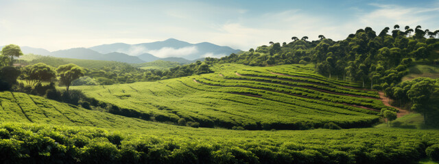 View of the coffee field. Created with Generative AI technology.